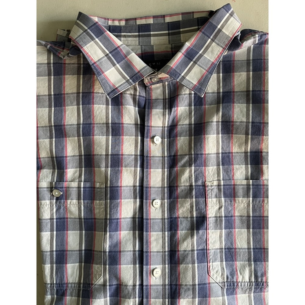 Synrgy Button Down Shirt Mens 3XL Short Sleeve Blue Pink Plaid